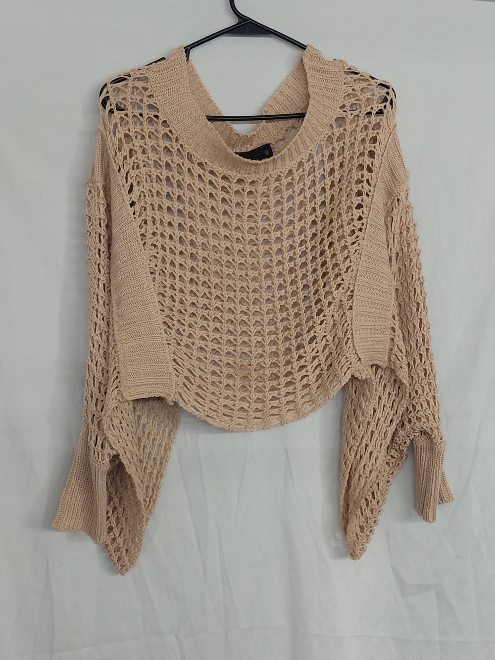 Wish Beige Open-Weave Crochet Crewneck Sweater